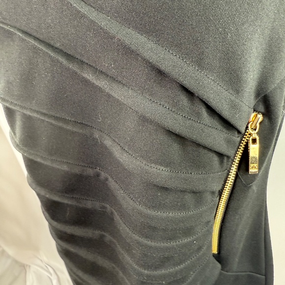 Size 6//Black Dress with Ruching and Gold Zipper Detail - Picture 2 of 6